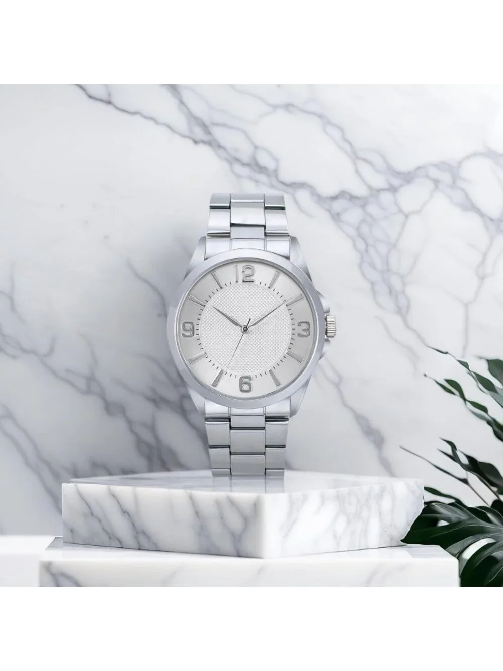 Men's Silver Analog Stainless Steel Case Arabic Numerals Classic Wrist Watch